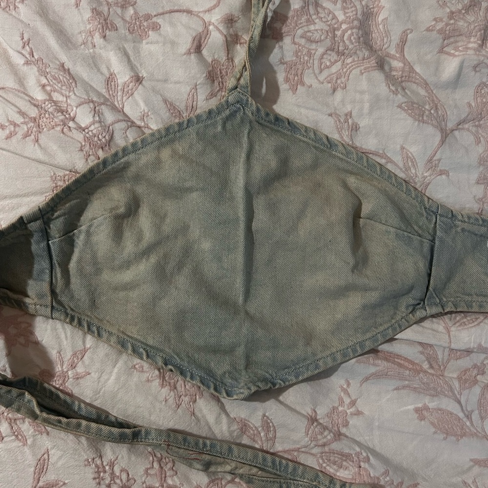 Women's Blue Distressed Denim Top